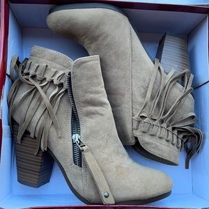 Taupe fringe booties